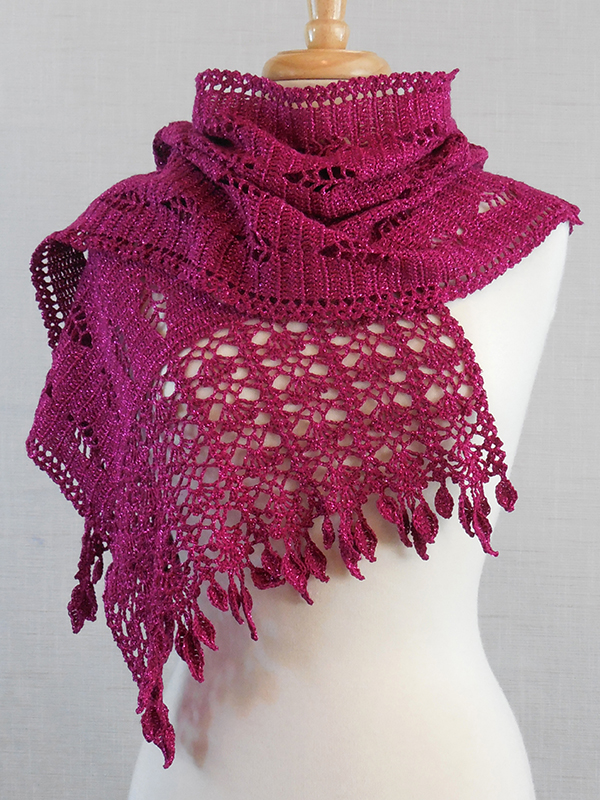 lace crochet shawl with leaf border at each end
