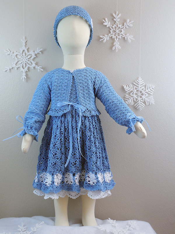 thread crochet snowflake dress set for baby girl