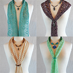 lacy crochet scarves with attached beaded rope necklace