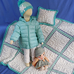 January-themed crochet baby afghan set with snowflakes