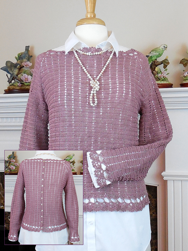 crochet lace cardigan with boatneck and raglan sleeves