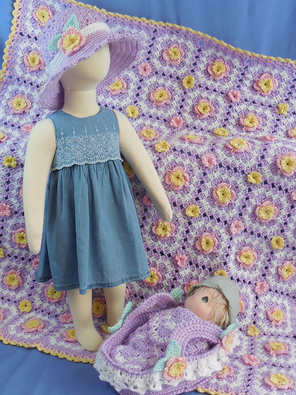 May-themed crochet baby afghan set