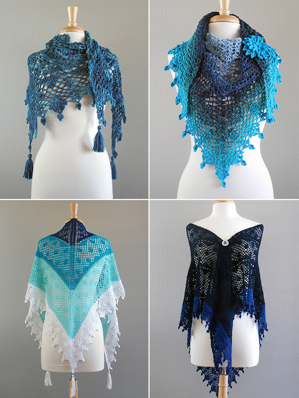 set of four crochet lace shawls