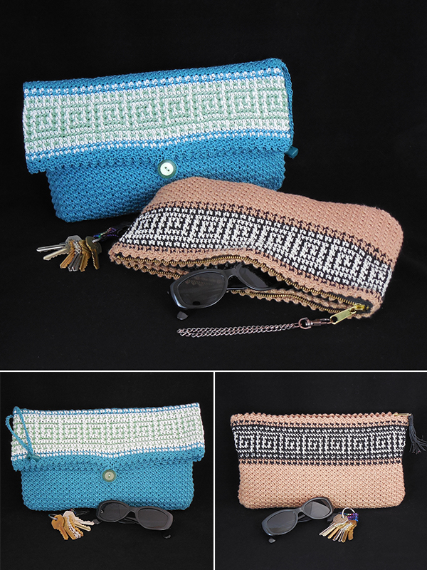 reversible crochet clutch purses in two styles