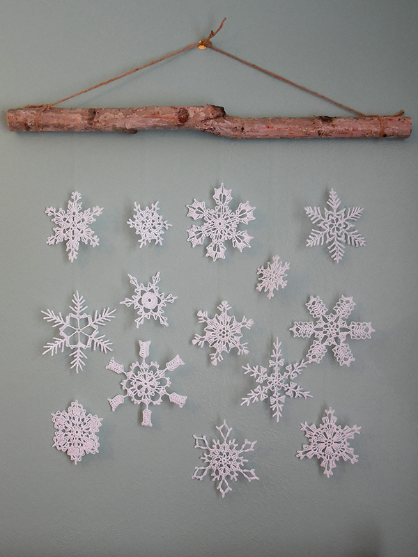 crocheted snowflake wall hanging