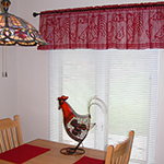 filet crochet valance set with farm scene
