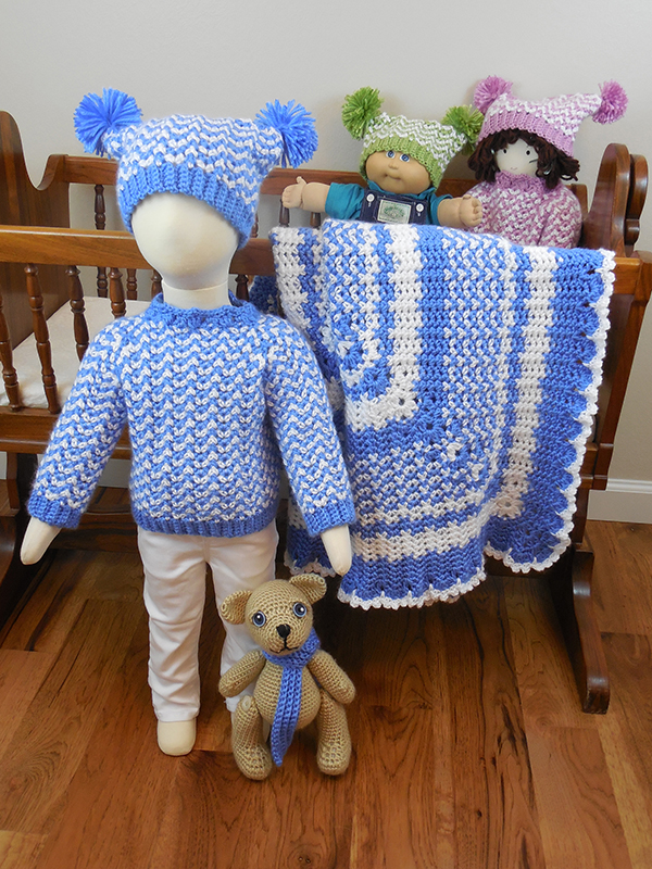 blue baby outfit and matching afghan