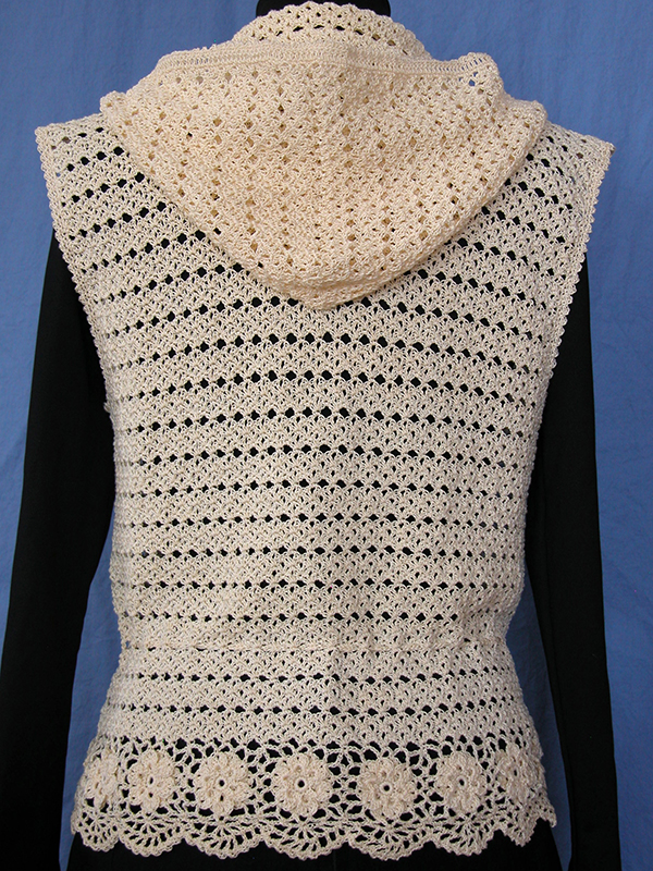 Floral Hooded Thread Crochet Vest - Kathryn Clark Crochet