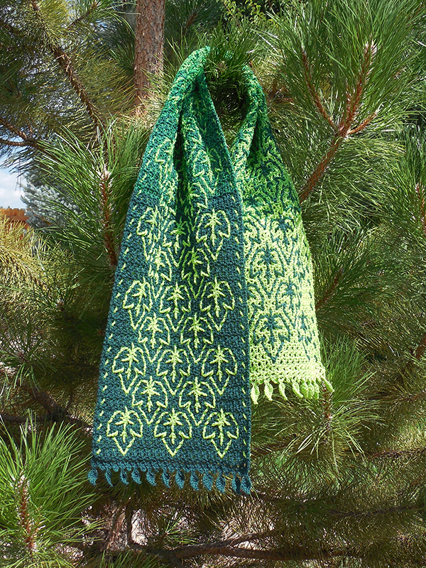 triangle mesh scarf with leaf design