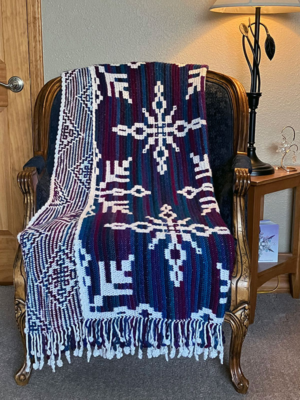 double overlay mosaic afghan with snowflake design