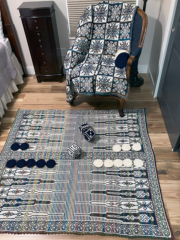 interlocking filet crochet chess and backgammon afghan set