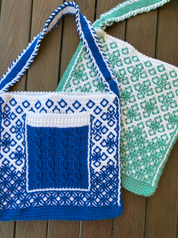 interlocking filet crochet tote bag