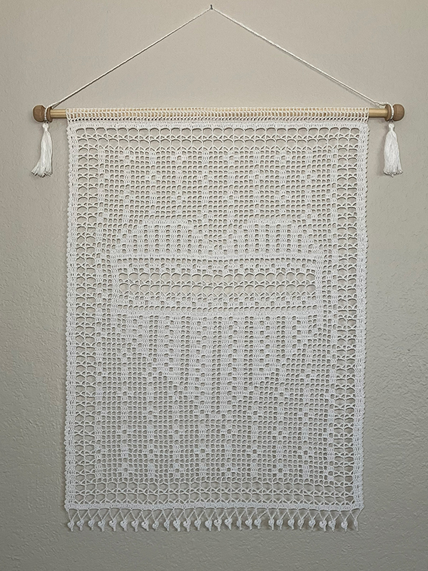 filet crochet heart wall hanging