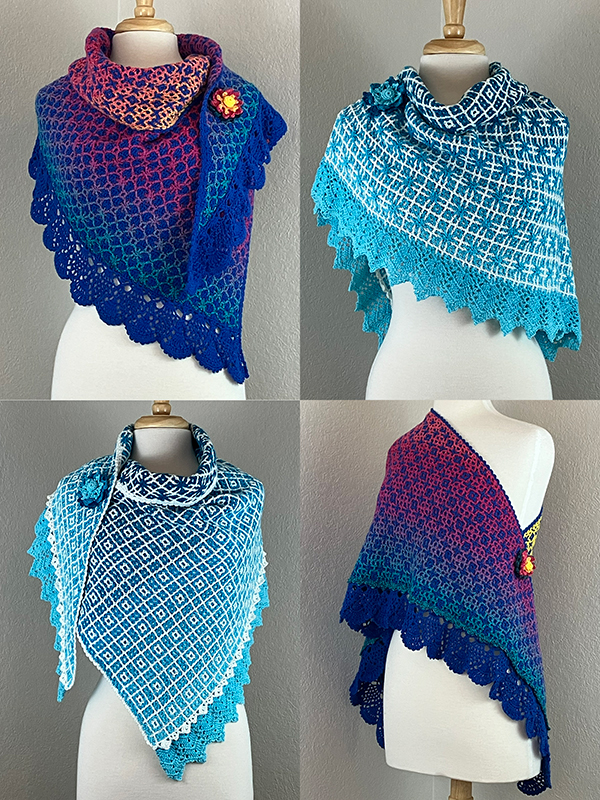 asymmetrical interlocking filet crochet shawls